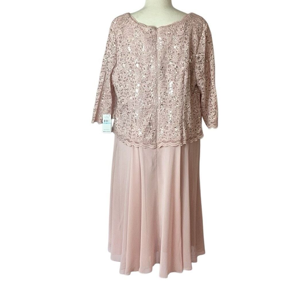NWT Alex Evenings Tea Length Dress Lace Sequin Bodice Gown Women’s 22W Shell Pin - Picture 5 of 10